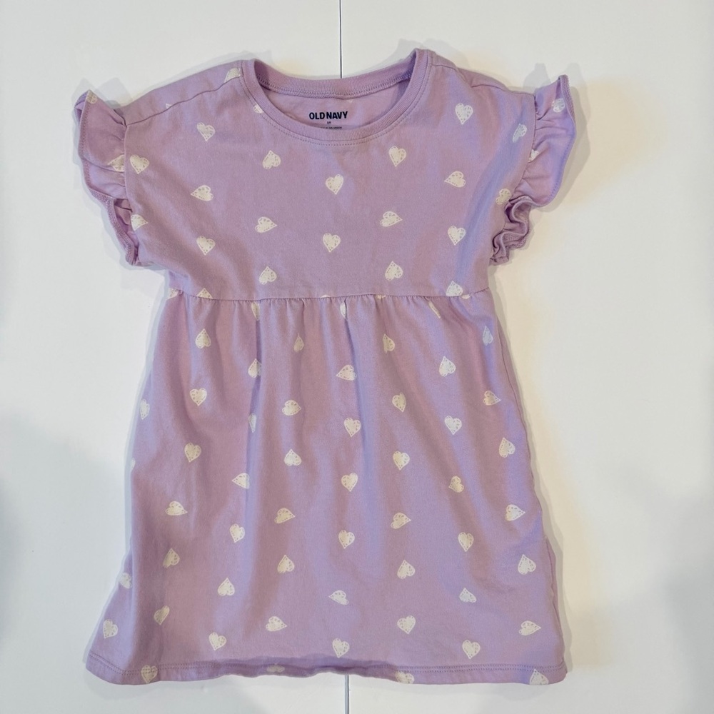 Old Navy Lavender Heart Ruffle Sleeve  Toddler Girls Dress - 3T
